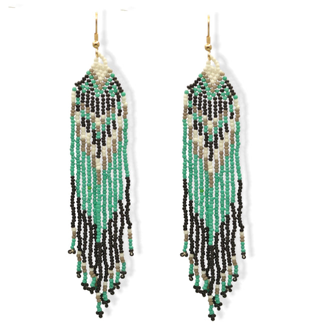 Turquoise, Black, and White Bohemian Seed Bead Long Tassel Earrings #SH-ER-1198(TD19)