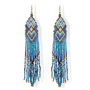 Blue Black and white Bohemian Seed Bead Long Tassel Earrings#SH-ER-1206(OF25)
