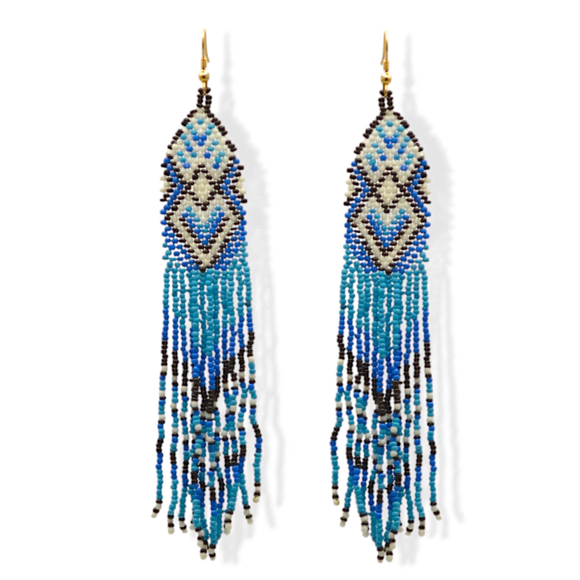 Blue Black and white Bohemian Seed Bead Long Tassel Earrings#SH-ER-1206(OF25)