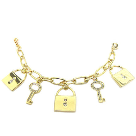 GOLD LOCK AND KEY CHARM BRACELET  #CB3140_GOLD