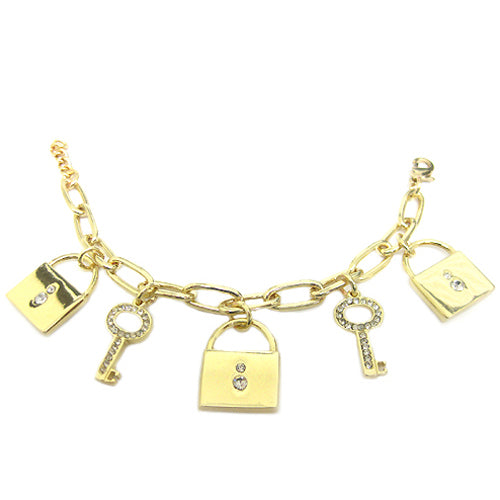 GOLD LOCK AND KEY CHARM BRACELET  #CB3140_GOLD