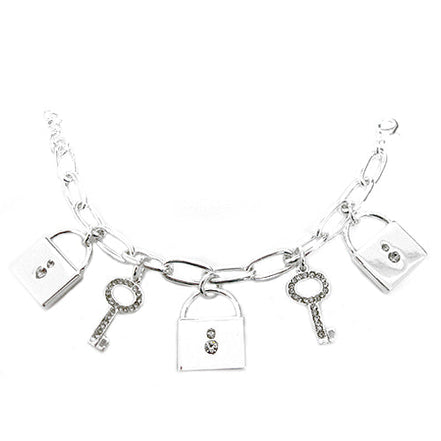 SILVER LOCK AND KEY CHARM BRACELET  #CB3140_SILVER (AF6)