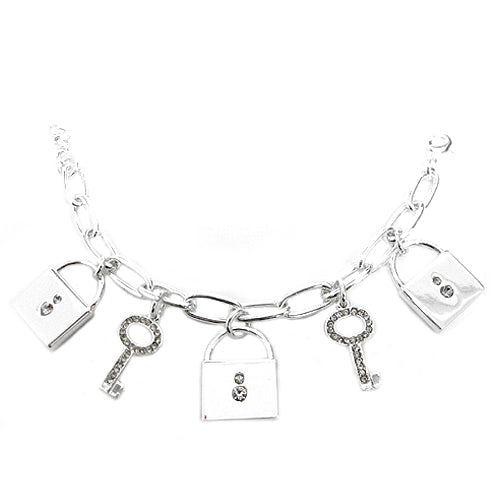 SILVER LOCK AND KEY CHARM BRACELET  #CB3140_SILVER (AF6)
