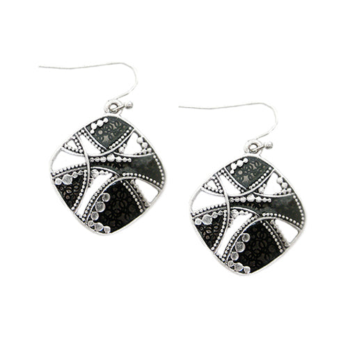 SILVER BLACK INTRICATE PATTERN EARRINGS  #SE27548_SIL-BLK (EF8)
