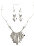 SILVER INTRICATE TRIBAL DESIGN NECKLACE AND EARRINGS SET  #HNNE3241_SILVER (CA3)