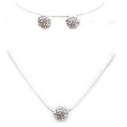 SILVER Pave Crystal Ball Pendant Necklace And Earrings Set #HNN+E3155-SIL/CRY (RD17/RC18)
