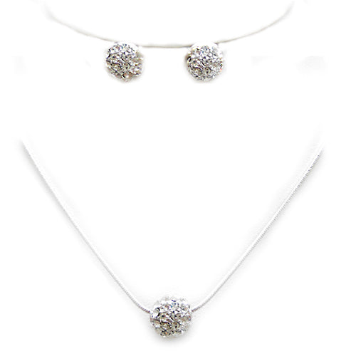 SILVER Pave Crystal Ball Pendant Necklace And Earrings Set #HNN+E3155-SIL/CRY (RD17/RC18)
