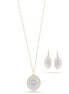 Clear Faceted Crystal Pendant Gold Adjustable Length Chain Necklace And Earrings Set