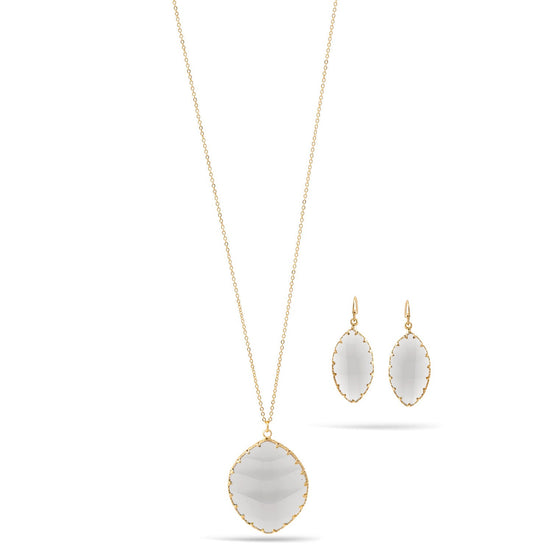 Clear Faceted Crystal Pendant Gold Adjustable Length Chain Necklace And Earrings Set