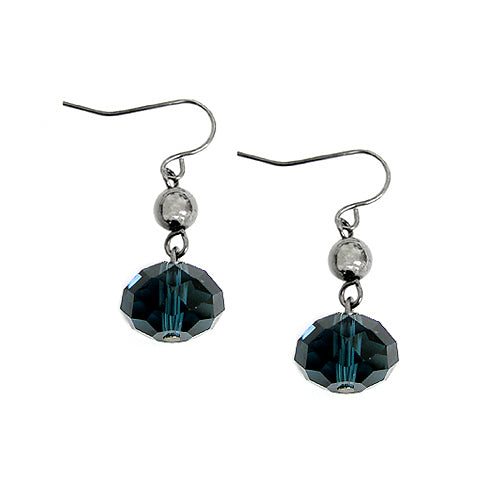 HEMATITE-BLUE SPARKLING ROCK CANDY DANGLE EARRINGS  #HNE78097_H-BLU (JD8)