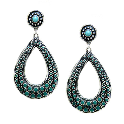 SILVER-TURQUOISE BEADED EARRINGS  #SQJB15E550-10_SIL-GRN (OB26/R-SH16)
