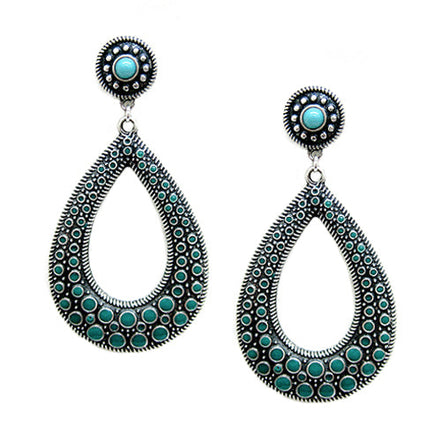 SILVER-TURQUOISE BEADED EARRINGS  #SQJB15E550-10_SIL-GRN (OB26/R-SH16)