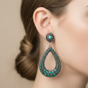 SILVER-TURQUOISE BEADED EARRINGS  #SQJB15E550-10_SIL-GRN (OB26/R-SH16)