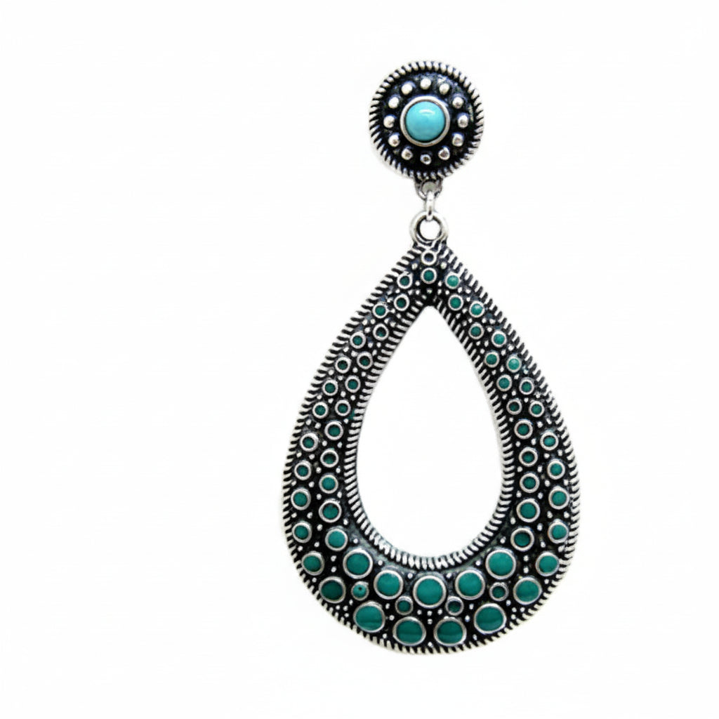 SILVER-TURQUOISE BEADED EARRINGS  #SQJB15E550-10_SIL-GRN (OB26/R-SH16)
