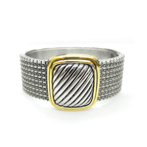 TWO TONE SQUARE FRONT CABLE HINGED BRACELET #HB2793_2TONE (JH1-6)