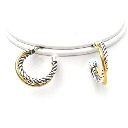 Two Tone Crossover Small Hoop Earrings #(FC21-FD21)