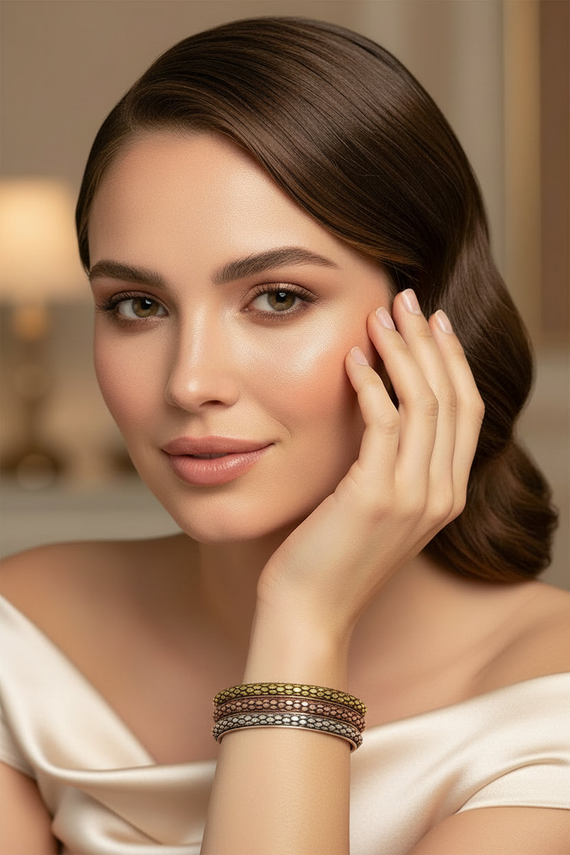 3TONE BANGLE SET  #HB1827_MULTI (KE1)