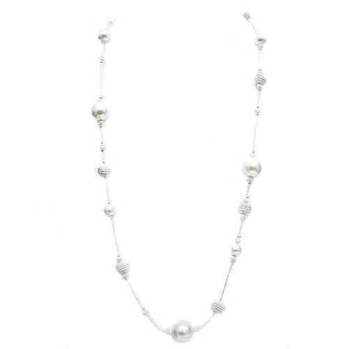 SILVER-WHITE NECKLACE  #SC25125_SIL-WHT