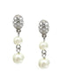 Polish yourself with selection of our classical earrings! Two different size of faux pearl drops dangle from clear stoned stud earrings. The earring is about 1.25 inches long and the size of the pearl is 6mm and 8mm in diameter.