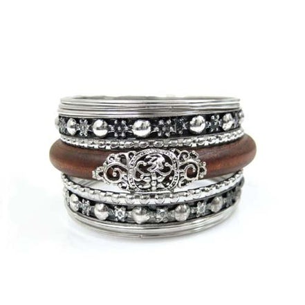 Wood Adornment 11 pieces Metal Bangle Set