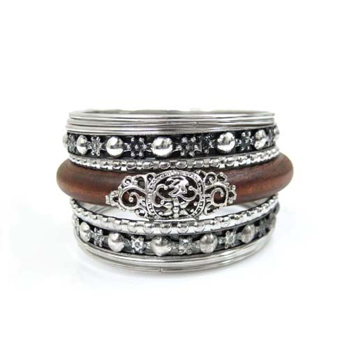 Wood Adornment 11 pieces Metal Bangle Set