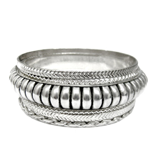 SILVER BANGLE SET  #RB74741-1_SILVER (UD9)
