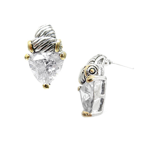 TWO TONE CLEAR CRYSTAL CLASSIC STUD EARRINGS #4110ER_CL (FE15)