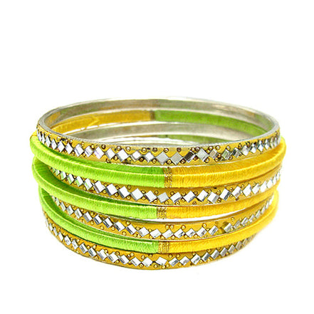YELLOW BANGLE SET  #BNG07748_YLW-OLV (UF1)