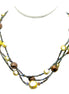 Rainbow Colorful Glass Three-Strand Vintage Gold Necklace